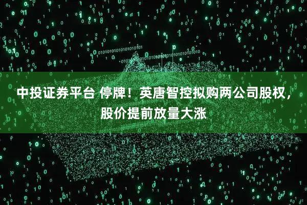 中投证券平台 停牌！英唐智控拟购两公司股权，股价提前放量大涨