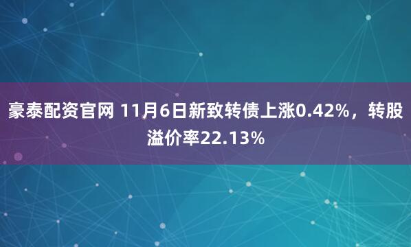 豪泰配资官网 11月6日新致转债上涨0.42%，转股溢价率22.13%
